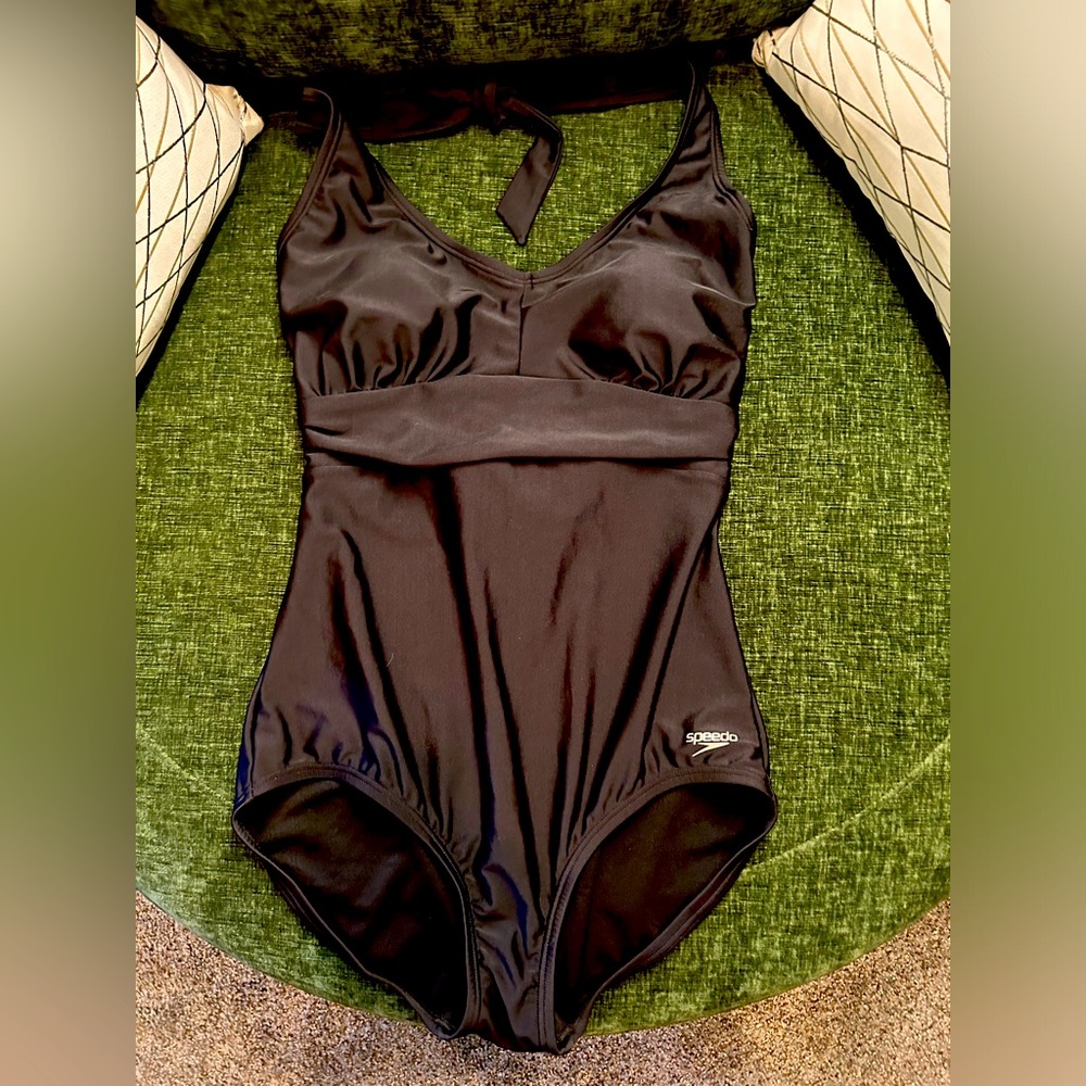 Speedo black, one piece halter top swimsuit, size large
